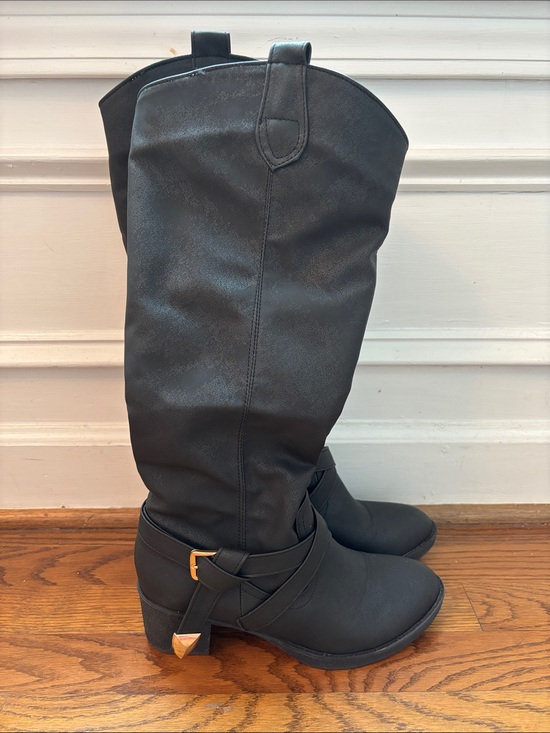 Shoes - Retro Women's Cross-Strap Buckle Low-Heel Riding Boots